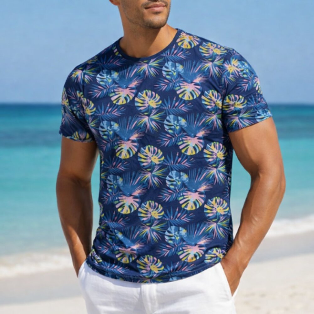 Soul Star Men’s Cotton Tropical Print T-Shirt Designed in England Size XL